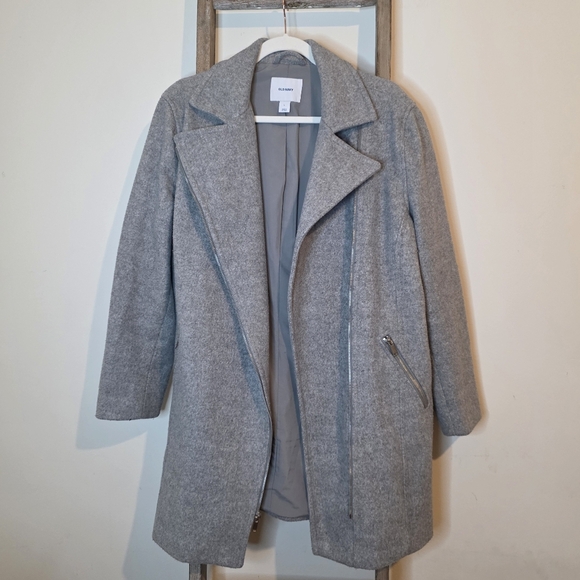 ⭐️40% Off⭐️ Old Navy Long Soft-Brushed Moto Coat in Heather Grey - Picture 6 of 12